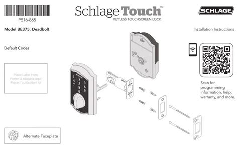 Schlage Touch Keyless Touchscreen Deadbolt Lock BE375 User Manual