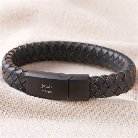 Mens Personalised Woven Leather Bracelet By Lisa Angel