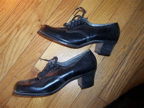 Vtg Black Tie Up Nun Type Shoes