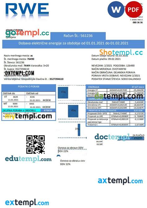 Slovenia RWE Electricity Proof Of Address Utility Bill Template In Word