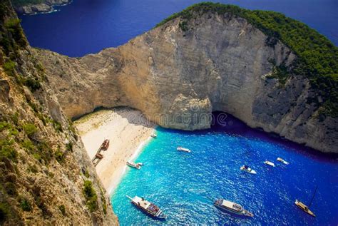 Navagio Pla A Shipwreck Pla A Zakynthos Wyspa Grecja Zdj Cie Stock