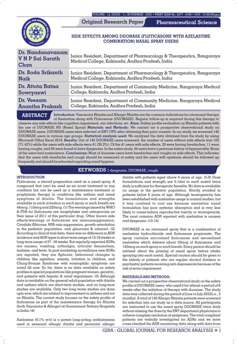 (PDF) SIDE EFFECTS AMONG DUONASE (FLUTICASONE WITH AZELASTINE COMBINATION) NASAL SPRAY USERS ...