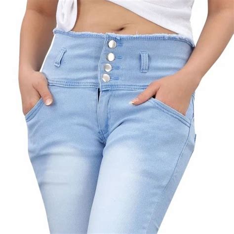 Vedant Vastram Womens Denim Slim Fit Jeans 4 Botton Sky Wash Button High Rise At Rs 370