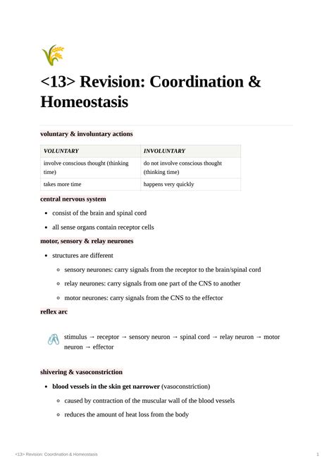 Solution Igcse Biology Coordination Homeostasis Revision Notes Studypool