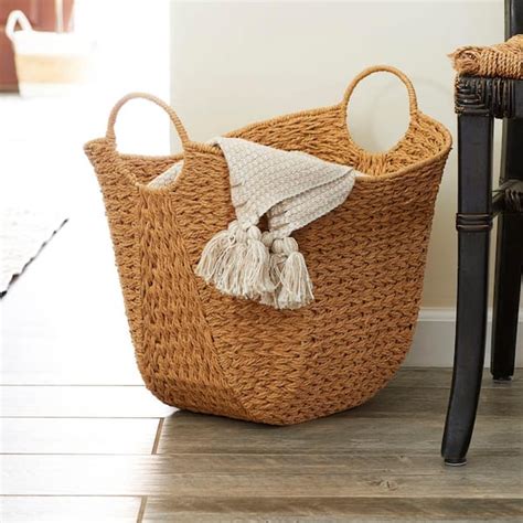 Household Essentials Natural Paper Rope Basket With Handles In Natural