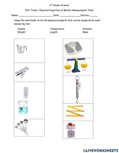 Physical Properties Of Matter Measurement Tools Worksheet Live Worksheets Library