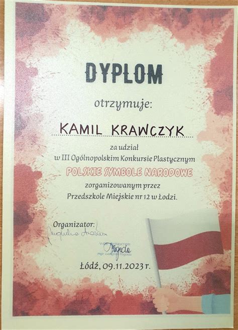 Dyplomy Za Udzia W Og Lnopolskim Konkursie Plastycznym Przedszkole