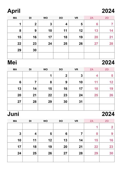 Kalender April Mei Juni 2024 A4 Kalende Ru