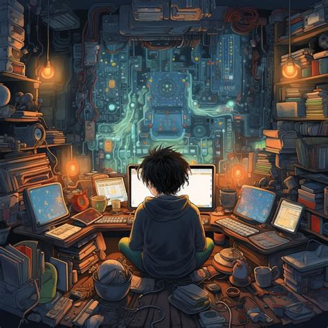 Premium Ai Image A Cartoon Of A Boy Sitting In Front Of A Computer