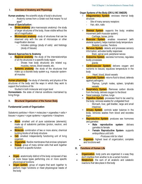 Anaphy Notes Chapter 1 An Introduction To Human Anatomy Studying