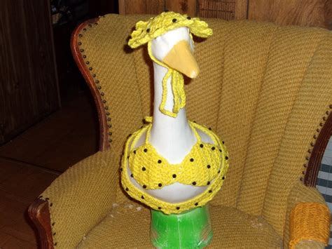 Bikini Yellow Polka Dot Crochet Goose Geese Outfit Lawn Goose Clothes Garden Statue Decor Patio