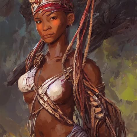 A Female Tribal Warrior In The Jungle African By Stable Diffusion