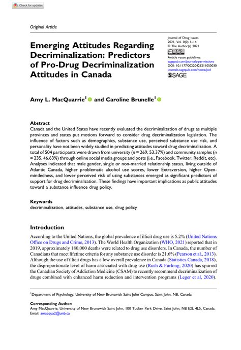 Pdf Emerging Attitudes Regarding Decriminalization Predictors Of Pro