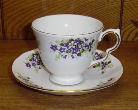 Queen Anne Fine Bone China England Cup Saucer Purple Flowers