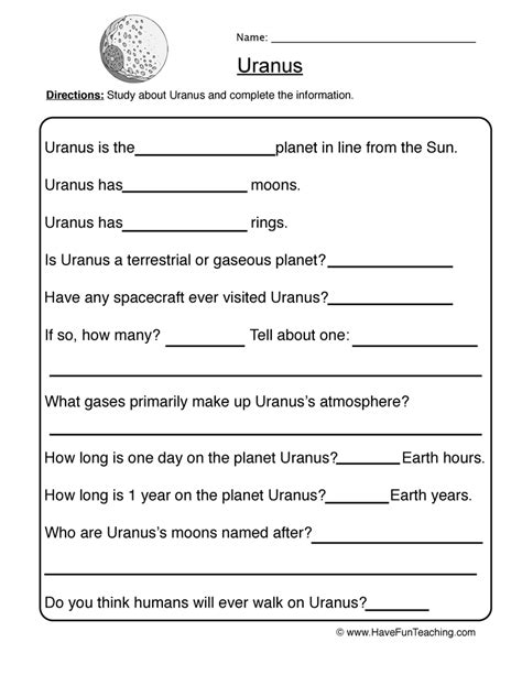 Uranus Planet Worksheet By Teach Simple