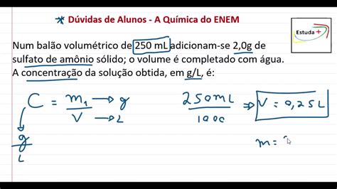 Como Fazer O C Lculo Do Volume Pela Concentra O Em G L Youtube