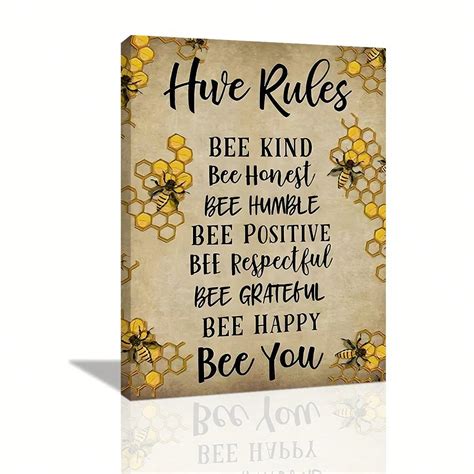 Pc Beehive Rules Wall Canvas Decor Inspiring Wall Art Bee Kind Bee