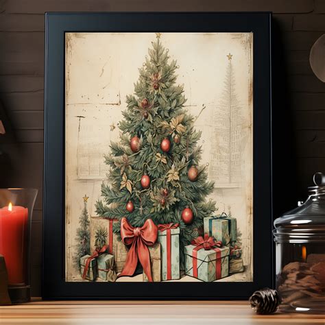 Vintage Christmas Tree Print Vintage Christmas Decorations Rustic