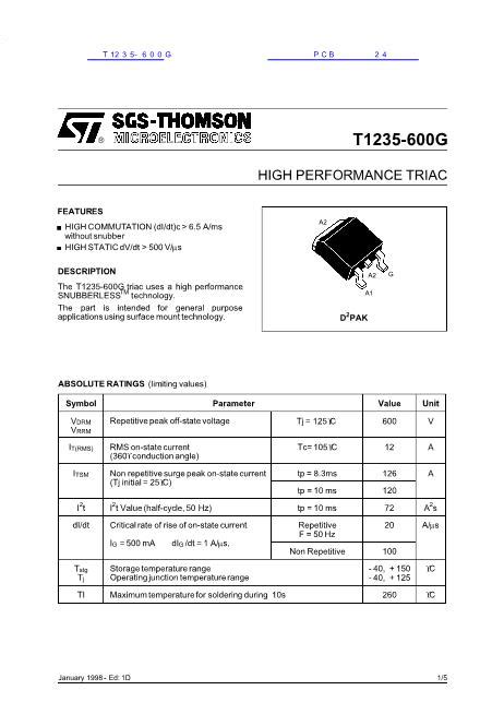 T1235 600G Datasheet PDF文件下载 芯片资料查询 维库电子市场网