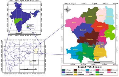 Study area depicting the different tehsils of Chandrapur district of ...