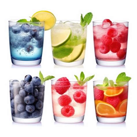 Premium Photo | A series of different drinks including fruit, ice, and ...