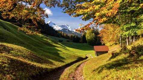 Landscape Of White Covered Mountains And Green Trees K K Hd Nature