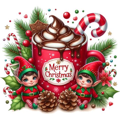 Christmas Elf Clipart Festive Elf Hot Chocolate Png Watercolor Christmas Hot Cocoa Elf Clipart