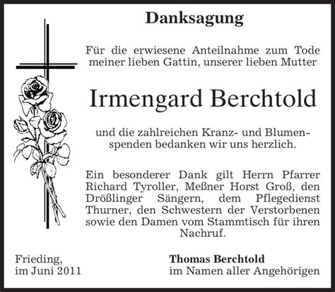 Traueranzeigen Von Irmengard Berchtold Trauer Merkur De