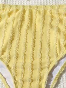 Swim Mod Plus Size Women Pcs Bikini Swimwear Set Adorable Yellow Textured Fabric Halter Halter