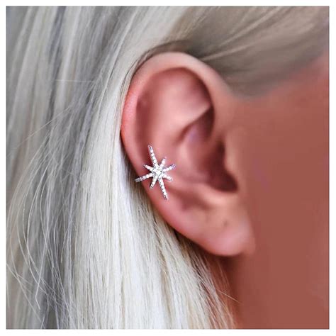 Amazon Yheakne Boho Northstar Ear Cuff Earrings Silver Starburst