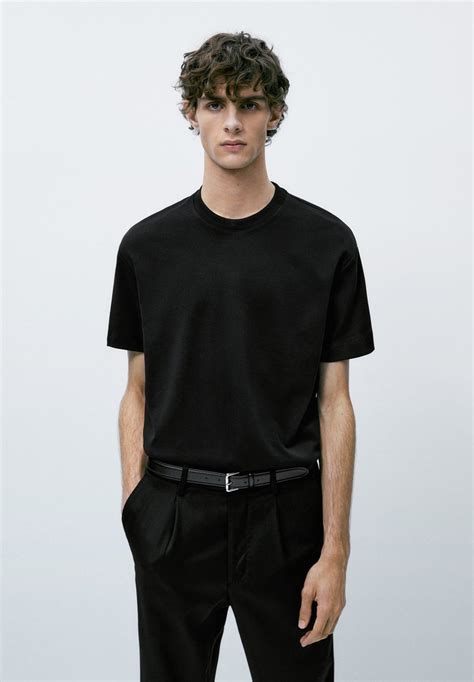 Massimo Dutti Short Sleeve T Shirt Basic Blackzwart Zalandonl