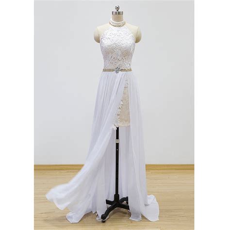 White Prom Dress Halter Prom Dress Long Prom Dress Lace Prom Dress