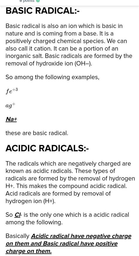 Classify The Following Radicals As Basic Radicals And Acidic Radicals