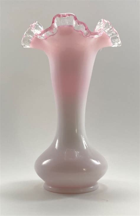 Fenton Peach Crest Pink White Clear Crest Crimped Edge Vase Etsy