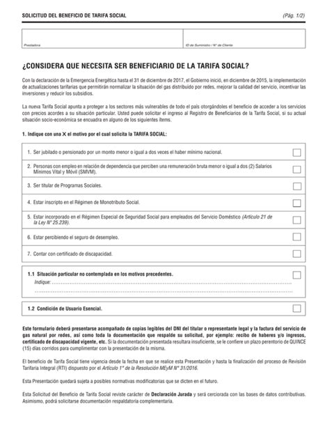 Solicitud De Ingreso Al Registro De Beneficiarios De La Tarifa Social