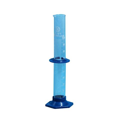 Cylindre gradué, avec anneau et base en plastique bleu