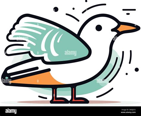 Cute seagull vector illustration. Flat line art style Stock Vector ...