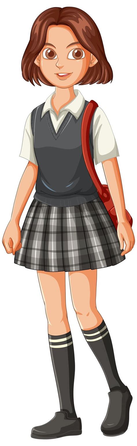 Premium Vector Schoolgirl In Uniform With Backpack