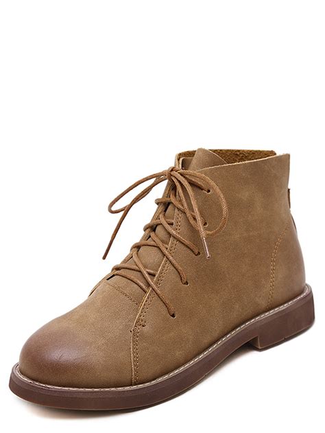 Brown Distressed Pu Lace Up Oxford Boots Shein Sheinside