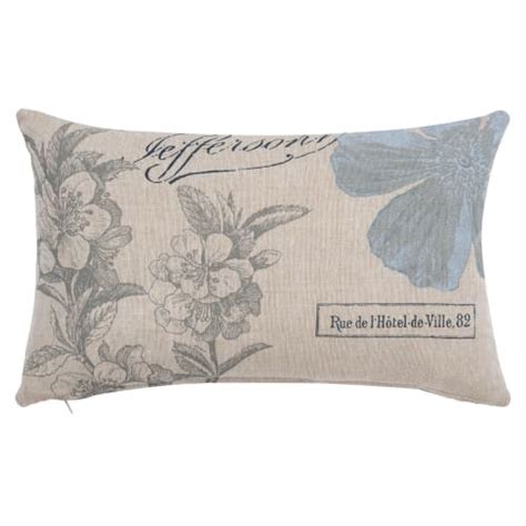 Housse de coussin en coton beige imprimé bleu 30x50 Clemence Maisons