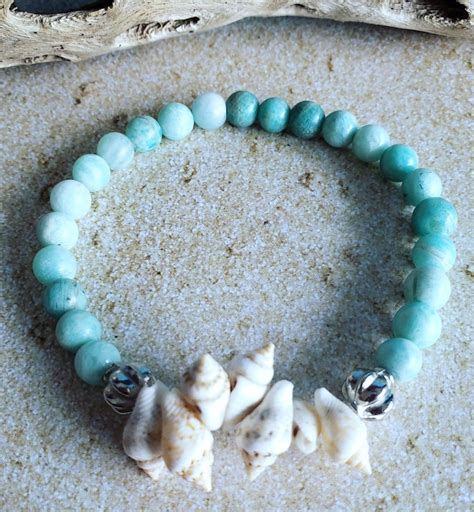 Seashell Amazonite Bracelet Ocean Blue Bracelet Pink Bracelet Blue