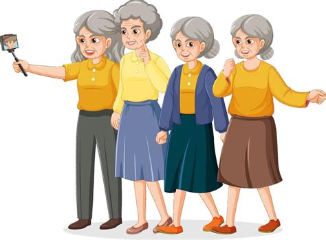 Senior Women Group Taking Selfie 13173792 Vector Art At Vecteezy