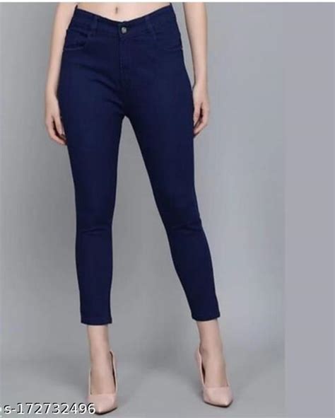 Single Button Stretchable Skinny Fit Ankle Length High Rise Denim Jeans