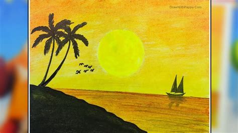 How To Draw A Beautiful Sunset Scenery With Oil Pastel For Beginners