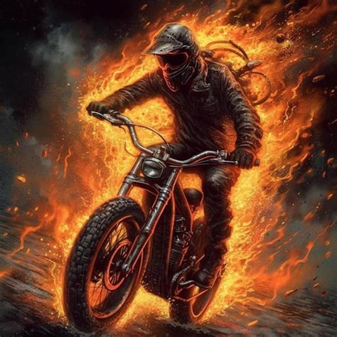 Premium Ai Image Arafed Man Riding A Motorcycle In Flames On A Dark