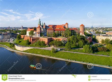 Wawel Katedra I Kasztel Krakow Polska Powietrzna Panorama Obraz Stock