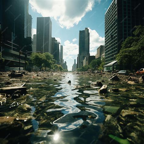 Premium Photo | A flooded city street or the aftermath of the flood