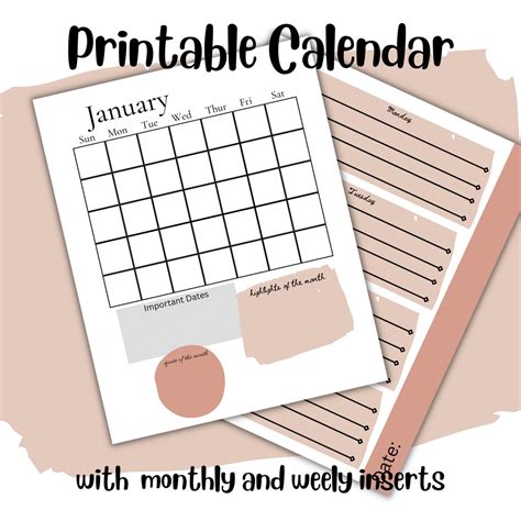 Printable Calendar, Blank Calendar, 2023 Calendar, Weekly Calendar ...