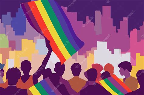 Premium Vector Lgbtq Pride And Tolerance People Parade Rainbow Flags