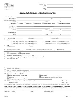 Fillable Online APPLICATION FOR LIQUOR LIABILITY AND GENERAL Fax